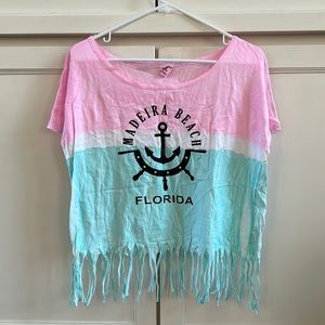 florida cropped t shirt. fringed bottom